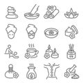Spa Massage Related Vector Line Icons. Contains such Icons as Aroma Candle, Foot Massage, Diffuser and more. Expanded Stroke.