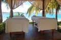 Beautiful view on spa massage room at beachside in bungalow Royalty Free Stock Photo