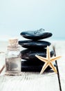 Spa massage stones with essential oil Royalty Free Stock Photo