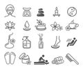 Spa massage therapy cosmetics icons.