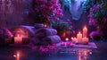 Spa - Natural Alternative Therapy With Massage Stones And Waterlily In Water. AI Generated Royalty Free Stock Photo