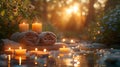 Spa - Natural Alternative Therapy With Massage Stones And Waterlily In Water. AI Generated Royalty Free Stock Photo