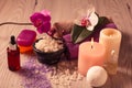 Spa nature products. Sea salt, aromatic oil and soap Royalty Free Stock Photo