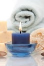 Spa objects with aromatherapy candle Royalty Free Stock Photo