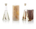 Spa oils in bottles and scented candles. With PS paths. Royalty Free Stock Photo