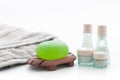 Spa Package with aloe vera soap, towel and lotion bottles Royalty Free Stock Photo
