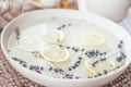 Spa pedicure bath with herbs Royalty Free Stock Photo