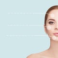 Spa portrait of young, beautiful woman with dotted arrows on fac Royalty Free Stock Photo