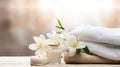 spa procedures center beauty treatment items massage stone towels candles soap salt comfort essential oils flowers rest Royalty Free Stock Photo