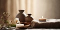 Spa products for beauty treatments in a luxury hotel, Zen inspired still life, AI generated