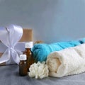 Spa products on grey background