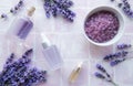 Aromatherapy lavender bath salt and massage oil Royalty Free Stock Photo