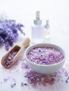 Aromatherapy lavender bath salt and massage oil Royalty Free Stock Photo