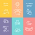 Spa and recreation business cards with icons in