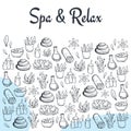 Spa and Relax Center banner with hand draw doodle background. Beauty Saloon.