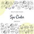 Spa and Relax Center banner with hand draw doodle background. Beauty Saloon.