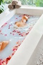 Spa Relax Flower Bath. Woman Health, Beauty Treatment, Body Care Royalty Free Stock Photo