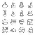 Spa Relax icon illustration vector set. Contains such icon as Aroma, Massage, Herbal, Mask, Massage, Diffuser, Therapy and more. E