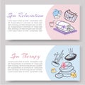 Spa relaxation for ladies health and beauty vector doodles illustration two banners. Spa and sauna relax, health club