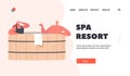 Spa Resort Landing Page Template. Relaxation, Body Care, Wellness, Hygiene, Honeymoon Date. Couple Sitting in Bath