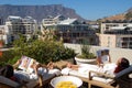 From the Spa-roof of the luxury Cape Grace Hotel you have a fantastic view to the table mountains Royalty Free Stock Photo