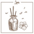 SPA salon aromatherapy essential oil treatment vector sketch icon