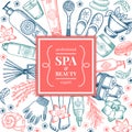 Spa salon background pictures. Different natural organic pictures in doodle style