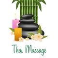 Spa salon banner with stones and bamboo. Thai Massage. Wood texture. Vector illustration Royalty Free Stock Photo