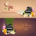 Spa salon banner with stones and bamboo. Thai Massage. Wood texture. Vector illustration Royalty Free Stock Photo