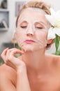 Spa salon. Beautiful woman with facial mask at beauty salon Royalty Free Stock Photo