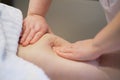 masseur makes anticellulite massage young woman in the spa salon. Body care concept. Special anticellulite treatment. Royalty Free Stock Photo