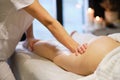 masseur makes anticellulite massage young woman in the spa salon. Body care concept. Special anticellulite treatment. Royalty Free Stock Photo