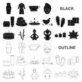 Spa salon and equipment black icons in set collection for design. Relaxation and rest vector symbol stock web