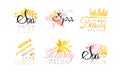 Spa Salon Logo Design Collection, Beauty, Cosmetics Center Watercolor Hand Drawn Badges Vector Illustration Royalty Free Stock Photo