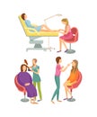 Spa Salon Pedicure and Hair Styling Process Vector