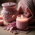 spa salon in pink soft lighting ,roses ,flowers, aromatherapy soft candle light, romantic therapy,valentines day Royalty Free Stock Photo