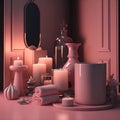 spa salon in pink soft lighting ,roses ,flowers, aromatherapy soft candle light, romantic therapy,valentines day Royalty Free Stock Photo