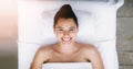 Spa, salon and portrait of woman with smile for massage, facial treatment and luxury pamper. Beauty Aesthetic, happy and Royalty Free Stock Photo