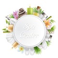 Spa salon round frame, vector realistic isolated illustration