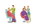 Spa Salon Woman and Man Barber Hairdresser Vector