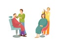 Spa Salon Woman and Man Barber Hairdresser Vector