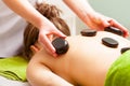 Spa salon. Woman relaxing having hot stone massage. Bodycare. Royalty Free Stock Photo