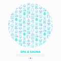 Spa, sauna concept in circle with thin line icons Royalty Free Stock Photo