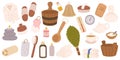 Spa Sauna Items Collection Featuring Plush Towels, Aromatic Essential Oils, Wooden Ladle And Pail, Robe, Oak Broom Royalty Free Stock Photo