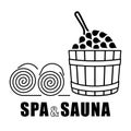 Spa Sauna Logo. Healing procedures and relaxating in bathhouse or sauna of hot steam. Body care therapy. Vector illustration Royalty Free Stock Photo