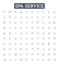 Spa service vector line icons set. Spa, Massage, Facial, Manicure, Pedicure, Sauna, Jacuzzi illustration outline concept