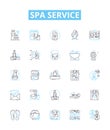 Spa service vector line icons set. Spa, Massage, Facial, Manicure, Pedicure, Sauna, Jacuzzi illustration outline concept