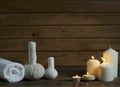 Spa set with alight candles Royalty Free Stock Photo