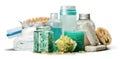 Spa set: Aromatherapy bottles with scrub Royalty Free Stock Photo