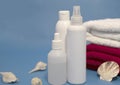 SPA set of cosmetic bottles and tubes. Face body care concept: composition of creams, lotions, serums. Cosmetic bottle, flask, Royalty Free Stock Photo